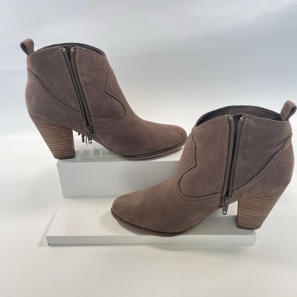 Steve Madden Ohio Western Ankle Booties Fringe Taupe Suede Heeled Women's 8.5 - Picture 5 of 9